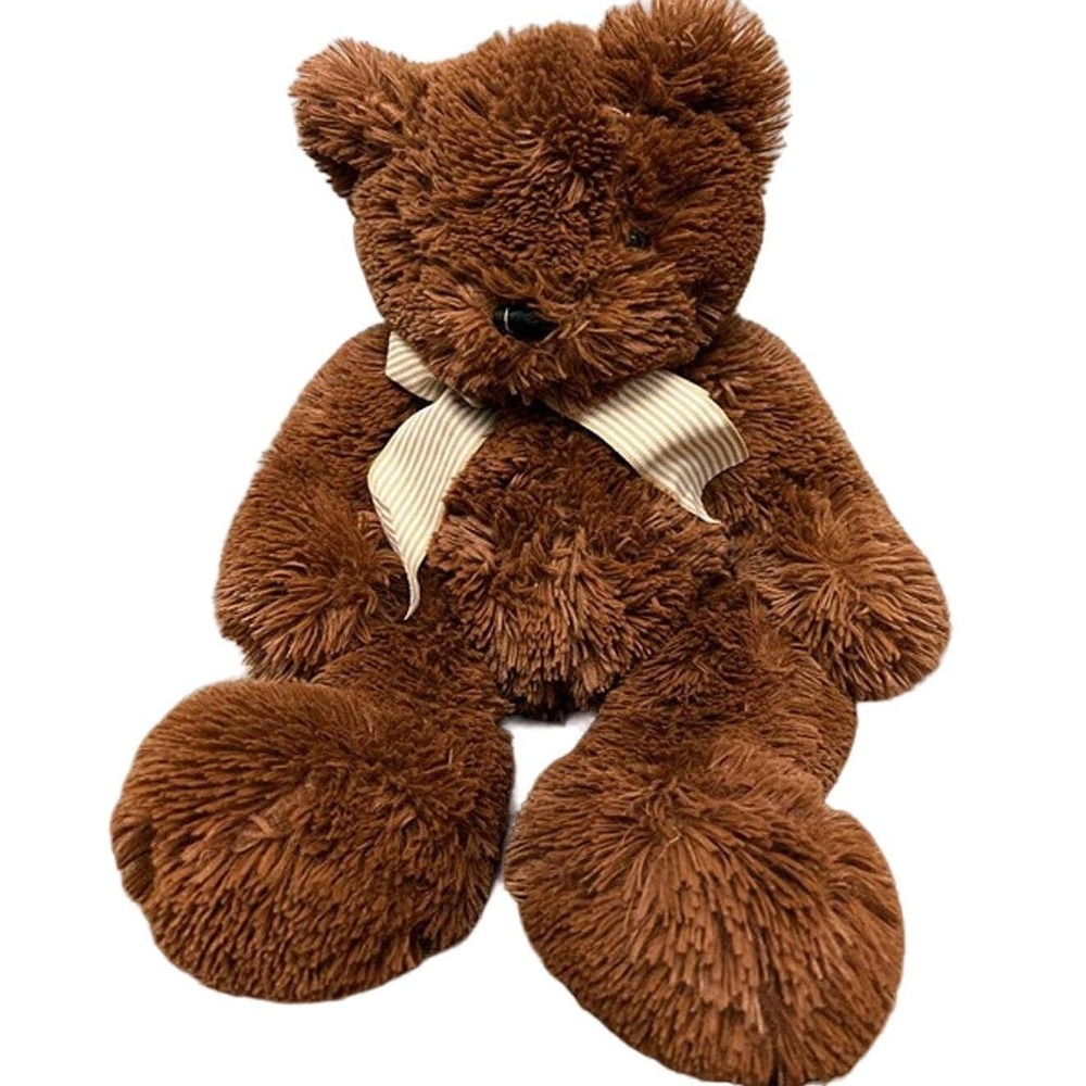 Animal Adventure Brown Teddy Bear Shaggy Plush Stuffed Animal Toy Striped Bow